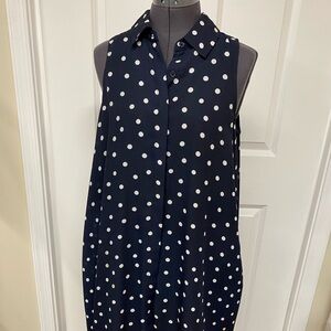 Adrianna Papell Navy and White Polka Dot Midi Dress